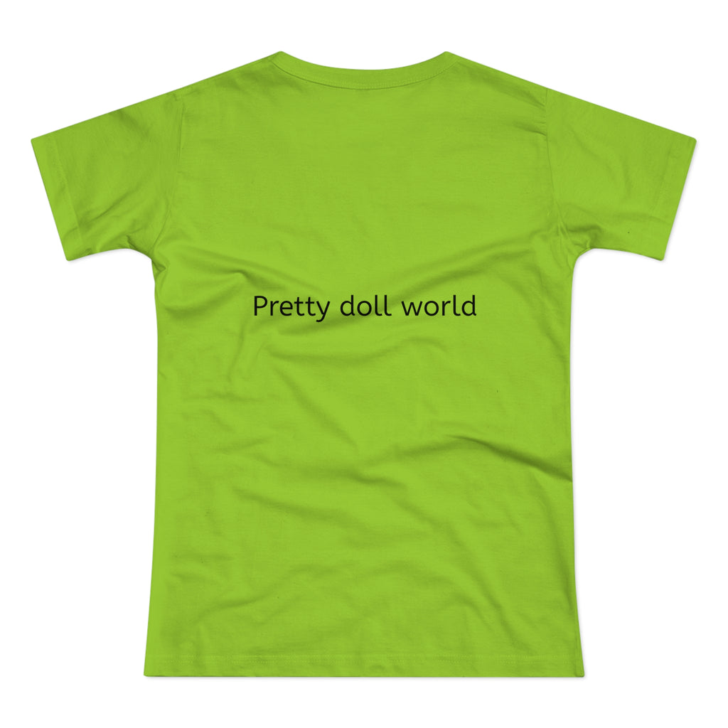 BELLA Pretty Doll World Boss Tee with colorful print design on soft cotton fabric, displayed on a hanger.