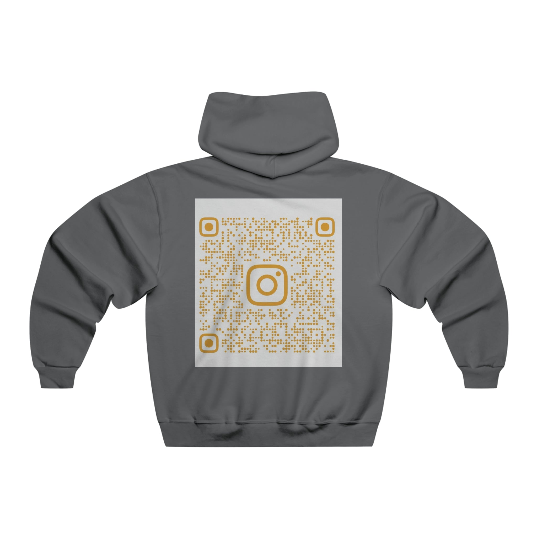 Printify BELLA BLA QR Code hooded sweatshirt with printed design, front view showing the hoodie’s black fabric and printed QR code pattern.