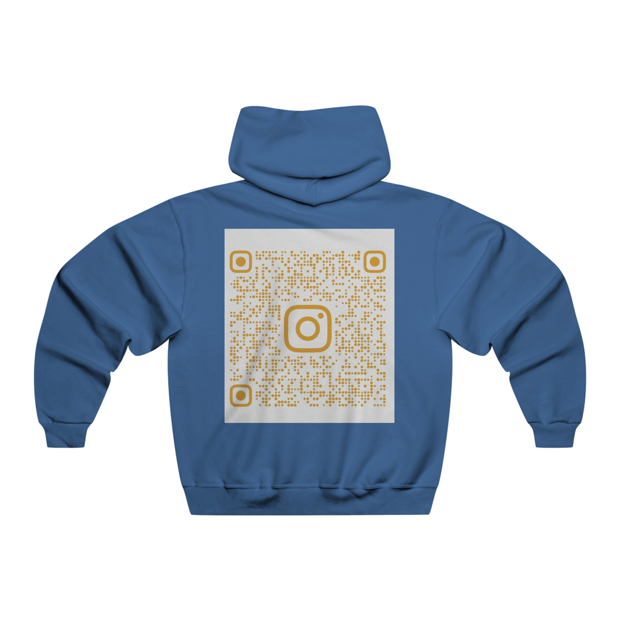 BELLA BLA QR Code hooded sweatshirt with printed design, featuring a front print and a cozy hood, made by Printify.