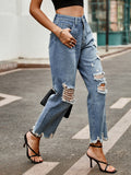 Distressed raw hem jeans by BELLA BLA featuring a trendy fit, ripped details, and a casual, stylish look.
