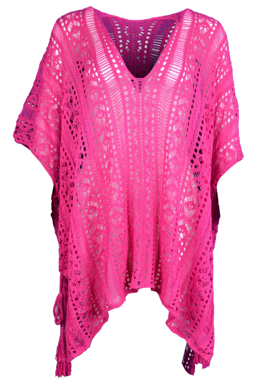 BELLA trendsi cutout V-neck cover-up with tassel details, lightweight and stylish for beach or poolside wear.
