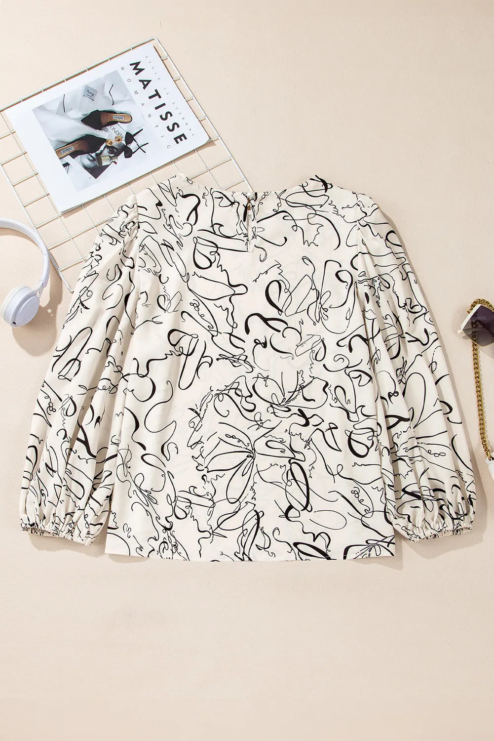 Printed round neck three-quarter sleeve blouse by BELLA BLA, casual fashion top with floral pattern and comfortable fit.