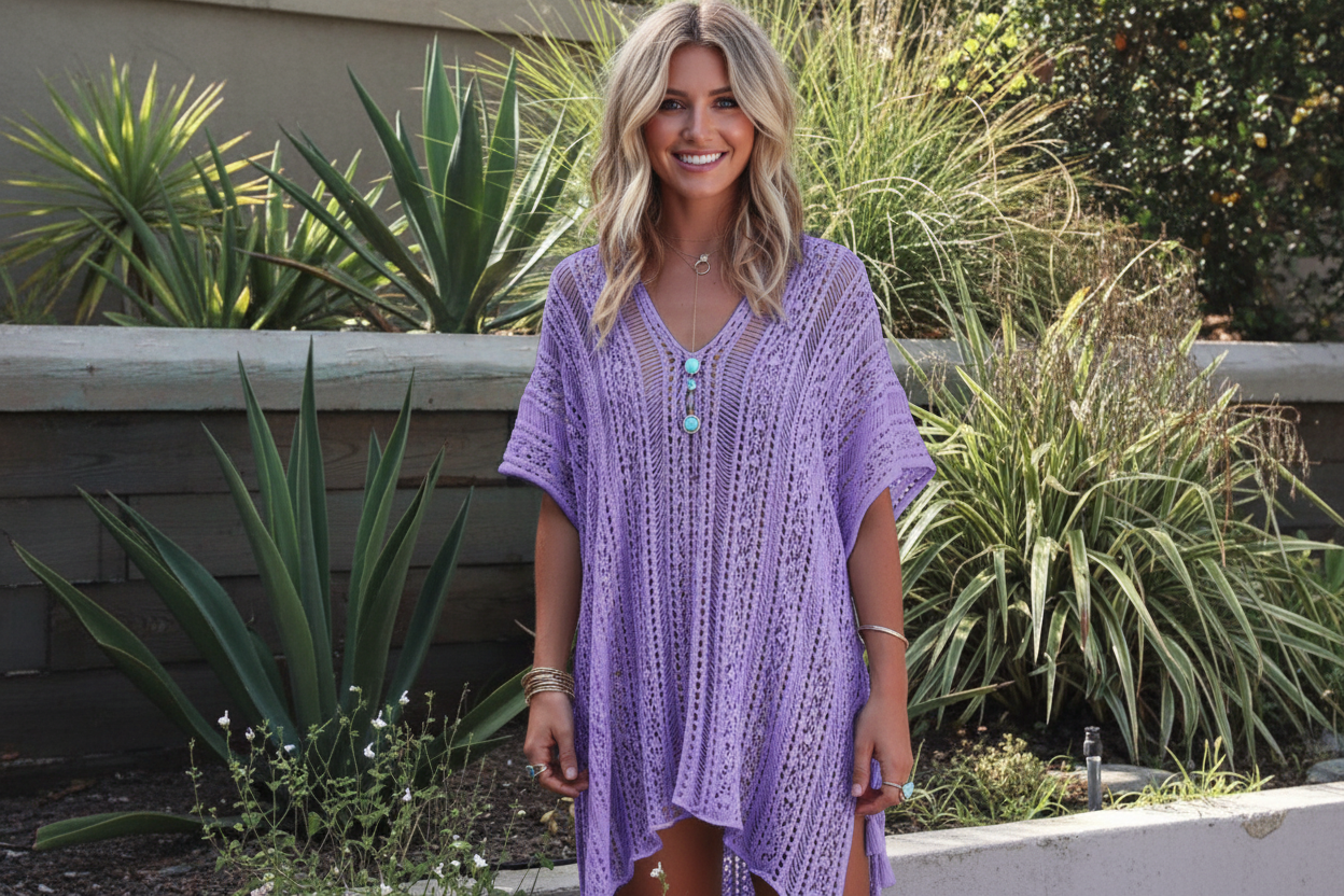 BELLA Trendsi cutout V-neck cover-up with tassel detailing, lightweight and stylish for beach or poolside wear.