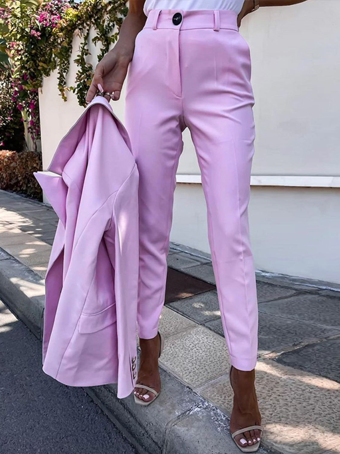 BELLA Trendsi long sleeve blazer and pants set with lapel collar, stylish and tailored for a modern, sophisticated look.