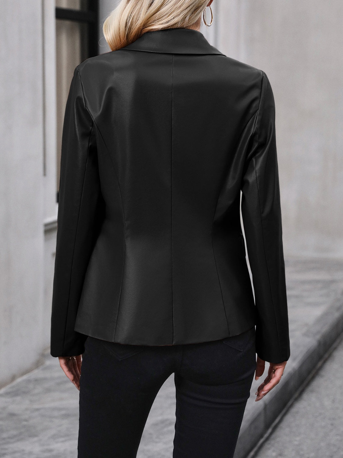 BELLA Ivy Lane button-up blazer with a collared neck, fitted design, and classic style, shown in a stylish image.