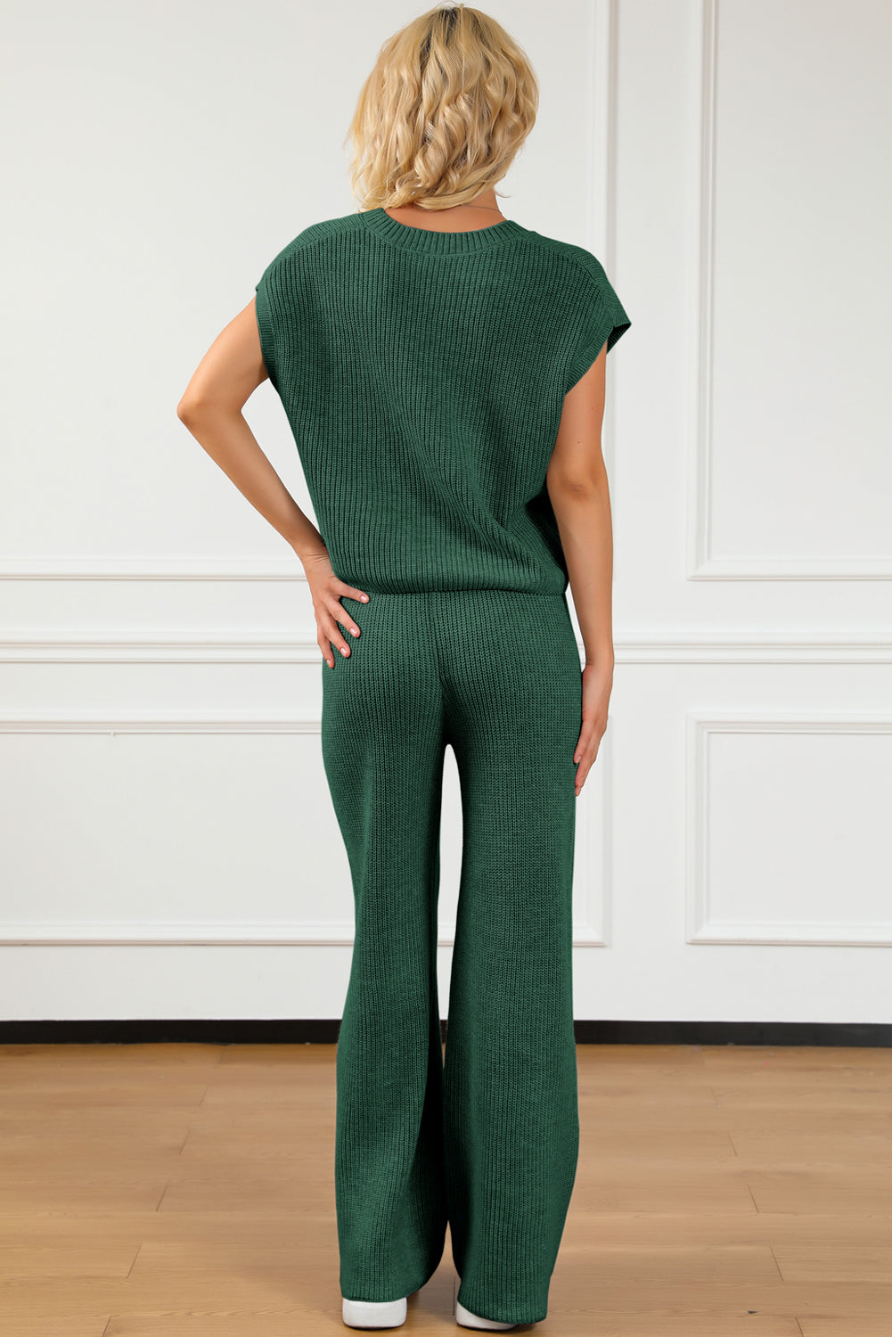 BELLA Trendsi pocketed V-neck top and wide-leg sweater set, featuring a cozy knit fabric and stylish design, shown in the image.