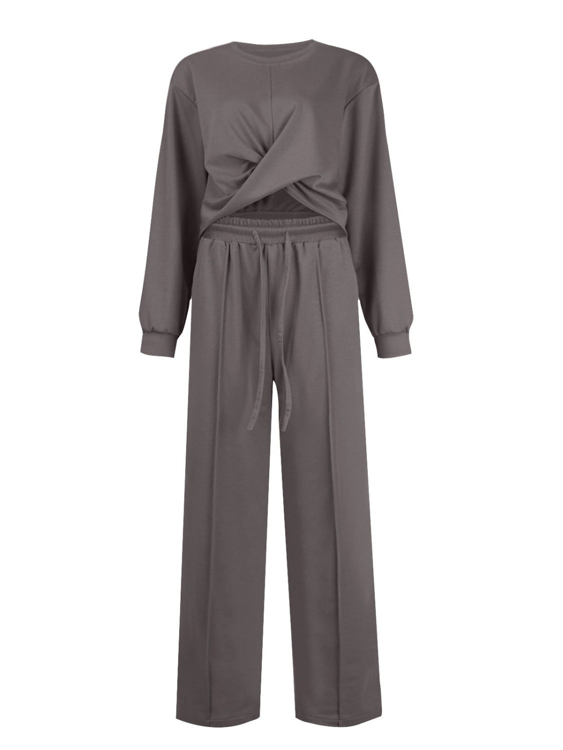 BELLA trendsi crisscross round neck top and drawstring pants set in a stylish, casual outfit with a relaxed fit and coordinating design