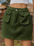 BELLA trendsi pocketed elastic waist denim skirt with front pockets and a casual fit, shown in a stylish denim fabric.
