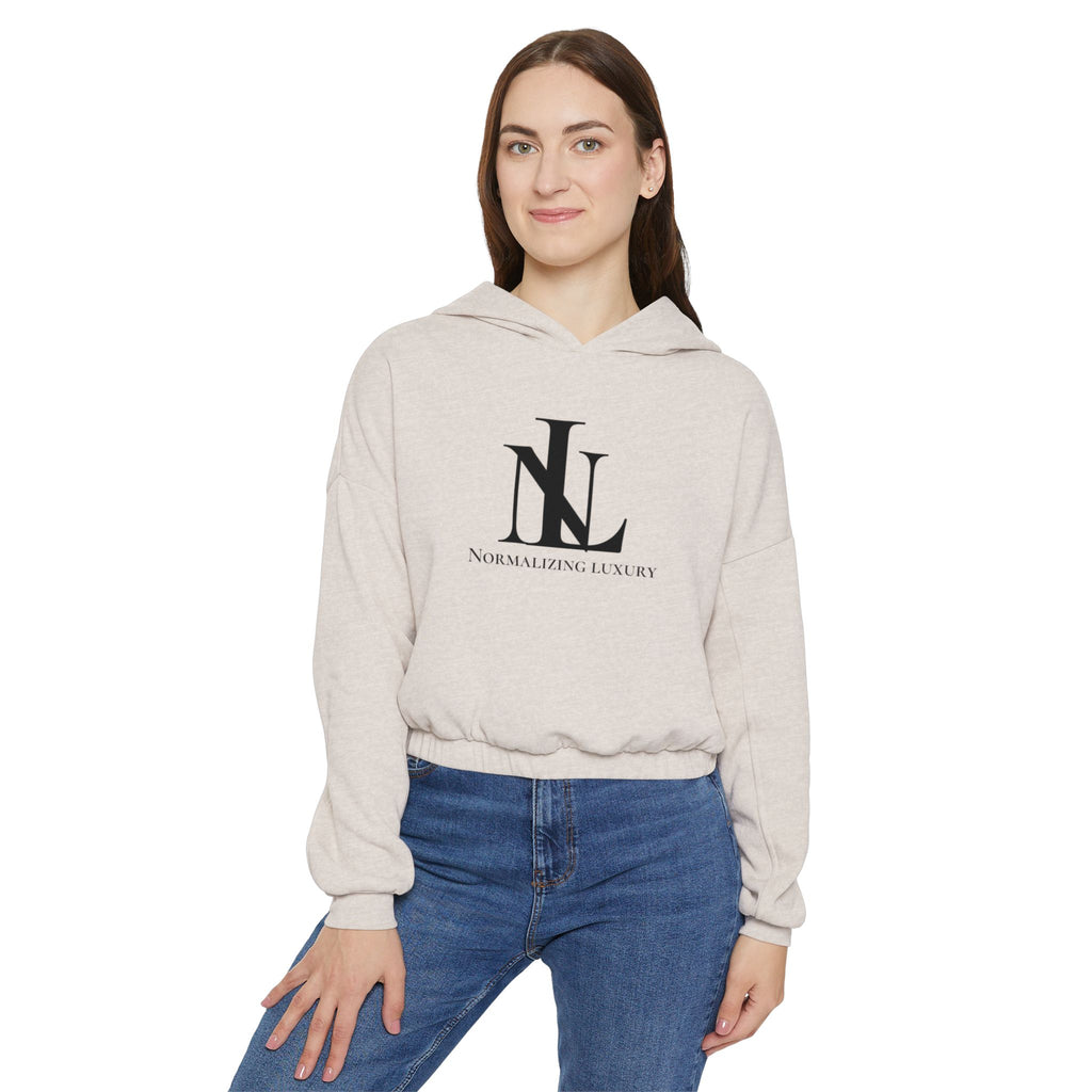 Luxury cinched bottom hoodie by Printify featuring a relaxed fit and stylish design, shown in a natural fabric and color.