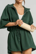 BELLA trendsi drawstring half zip long sleeve romper displayed on a model, featuring a casual fit and stylish design.