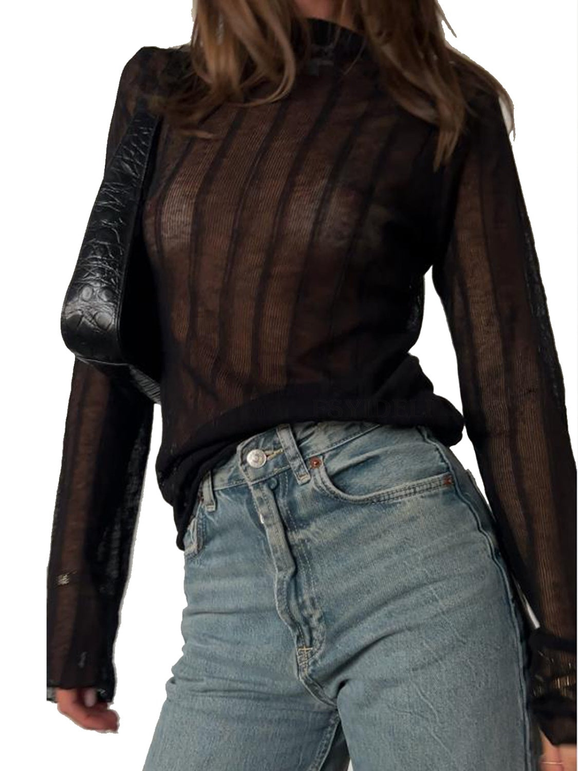BELLA trendsi round neck long sleeve top in a soft fabric, shown in a close-up image highlighting the neckline and sleeve details.