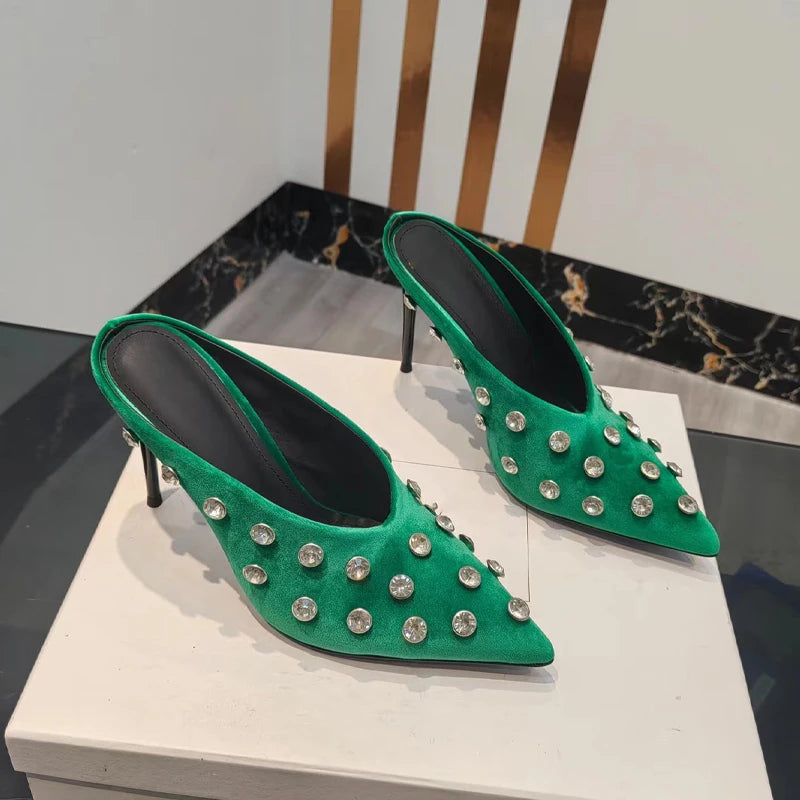Suede Half Head Slipper Heel