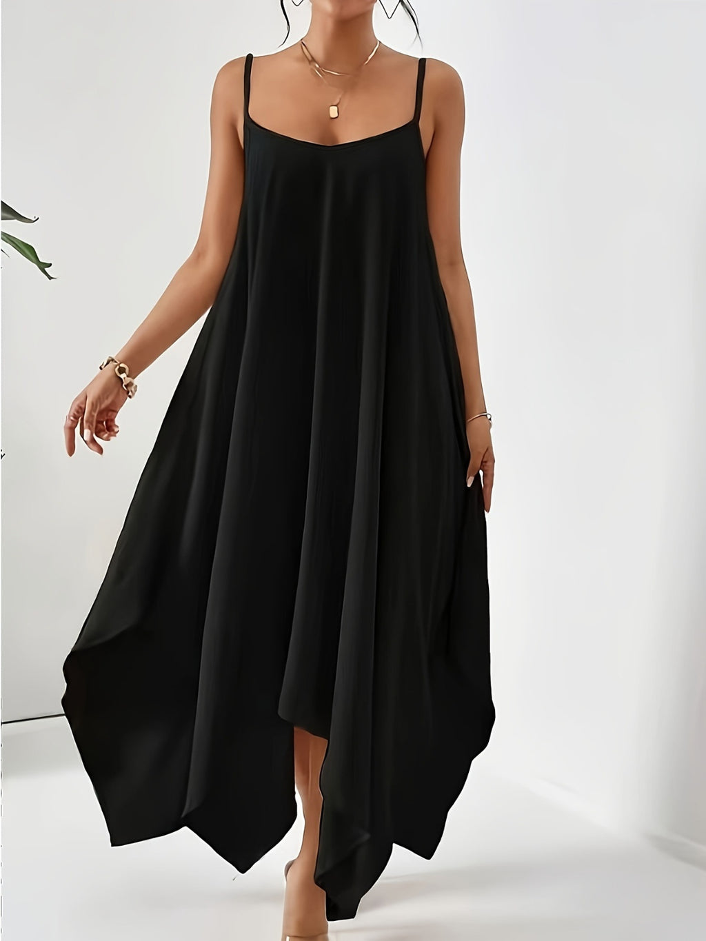 BELLA scoop neck midi cami dress from Trendsi with a flowing silhouette, sleeveless design, and lightweight fabric.
