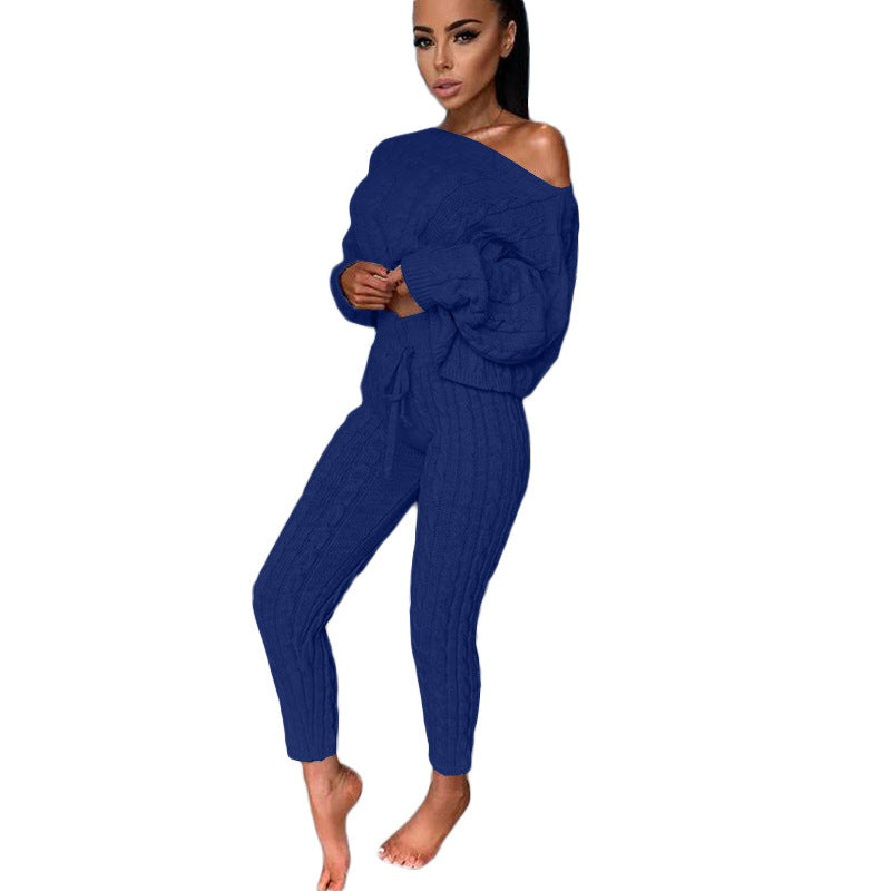 BELLA knitted two-piece set from CJ Drop Aliexpress, featuring a cozy, stylish matching top and bottom in soft knit fabric.