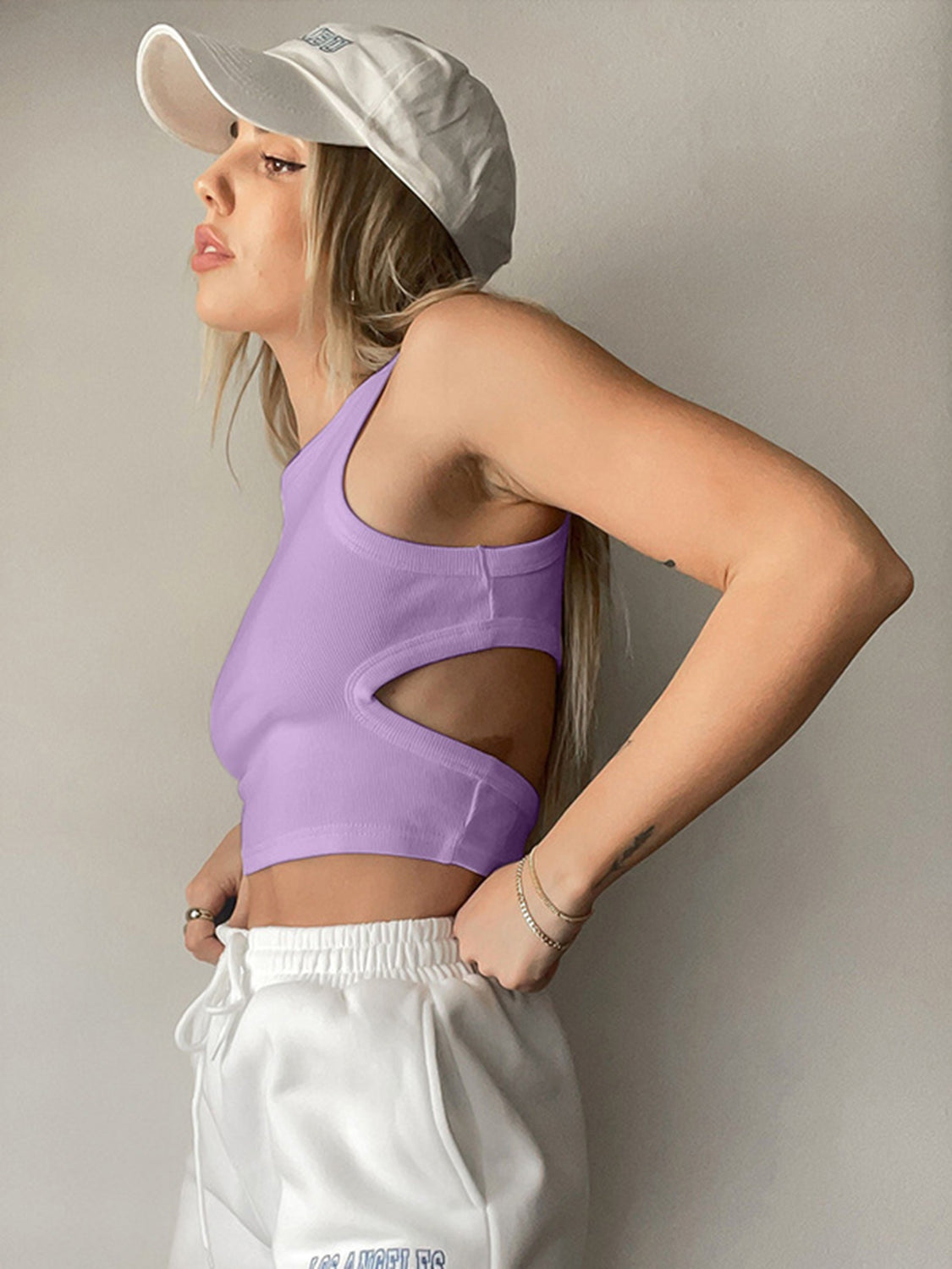 BELLA BLA Trendsi cutout round neck tank top in a stylish sleeveless design, featuring a modern cutout detail at the neckline.