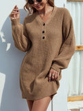 BELLA V-neck dropped shoulder mini sweater dress in soft knit fabric, featuring a relaxed fit and long sleeves.