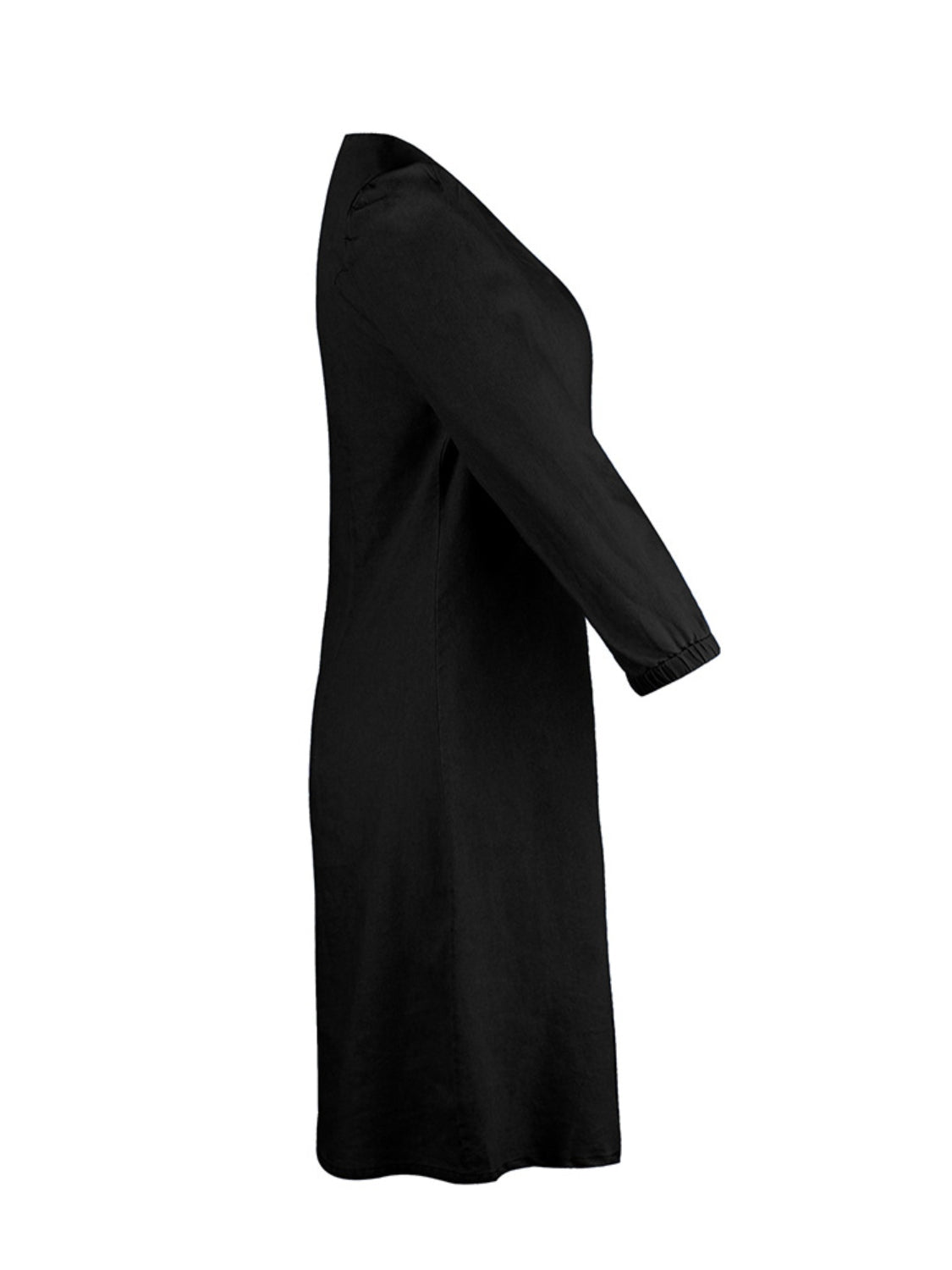 BELLA trendsi full size v-neck half sleeve dress displayed on a model, featuring a flattering fit and soft fabric in a stylish design.