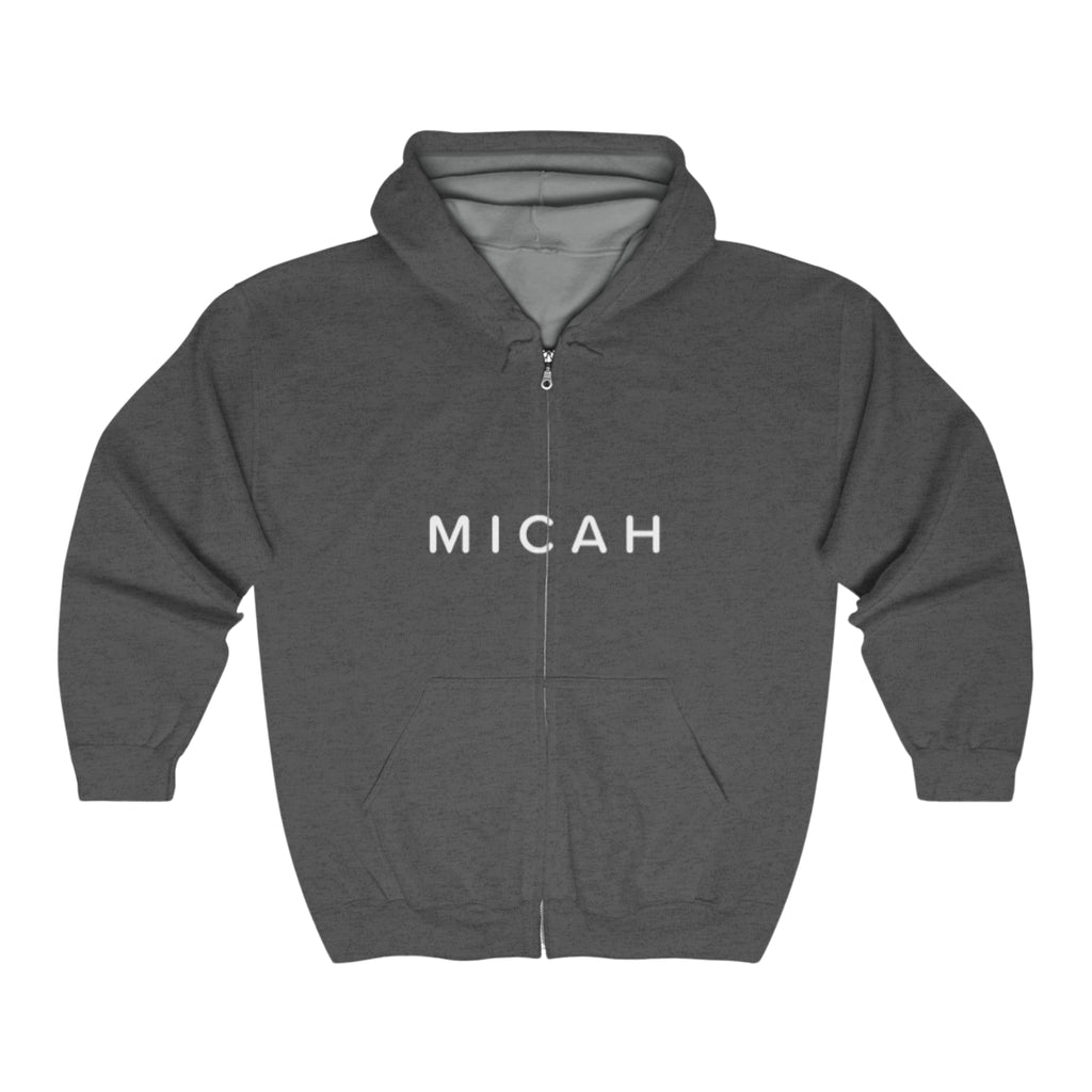 BELLA Signature full zip hooded sweatshirt with front pockets and adjustable drawstrings, made of soft, comfortable fabric.