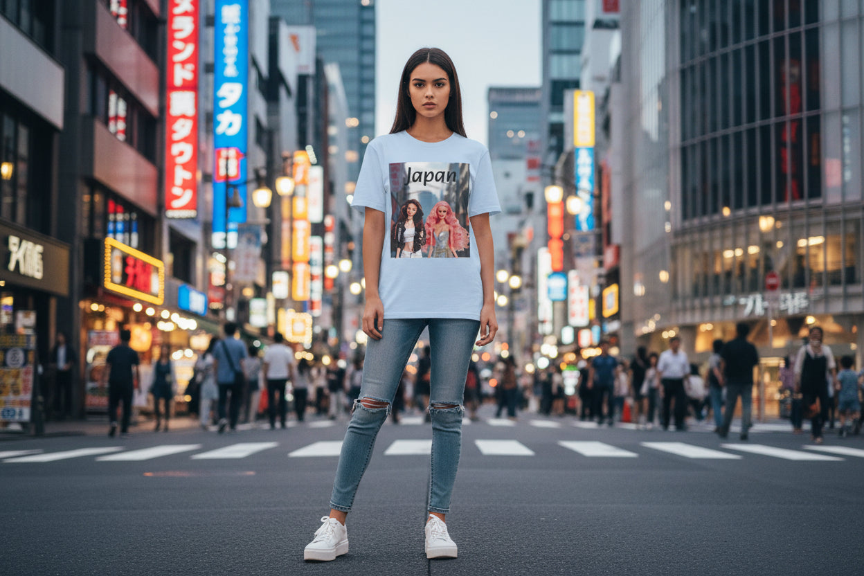 Japan Graphic T-Shirt, Barbie Inspired Tee Pretty doll world