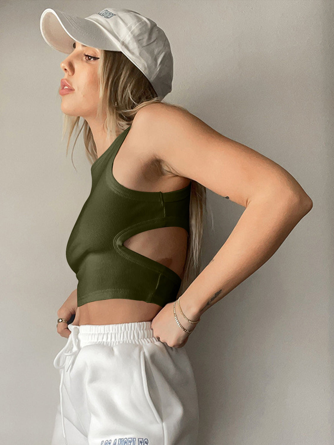 BELLA BLA trendsi cutout round neck tank top in black, featuring a stylish cutout design and sleeveless fit.