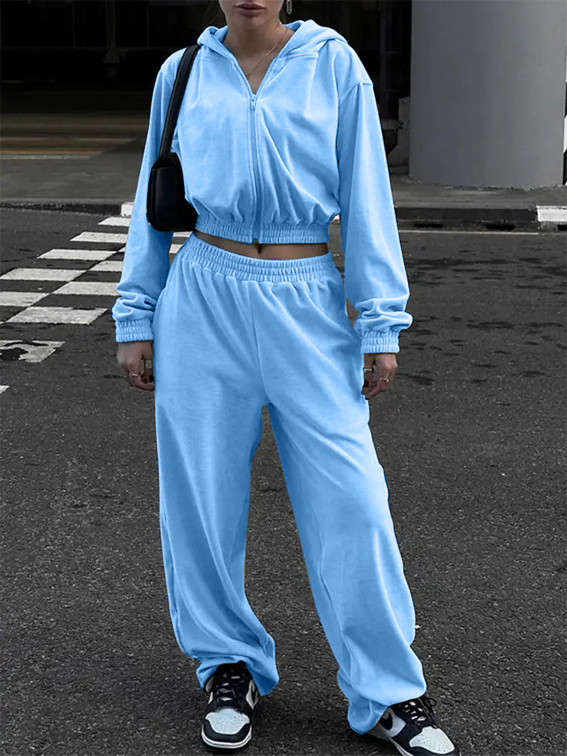 BELLA BLA Zip Up Hoodie and Pocketed Pants Set, casual loungewear with a zip-up hoodie and relaxed pants, stylish and comfortable.