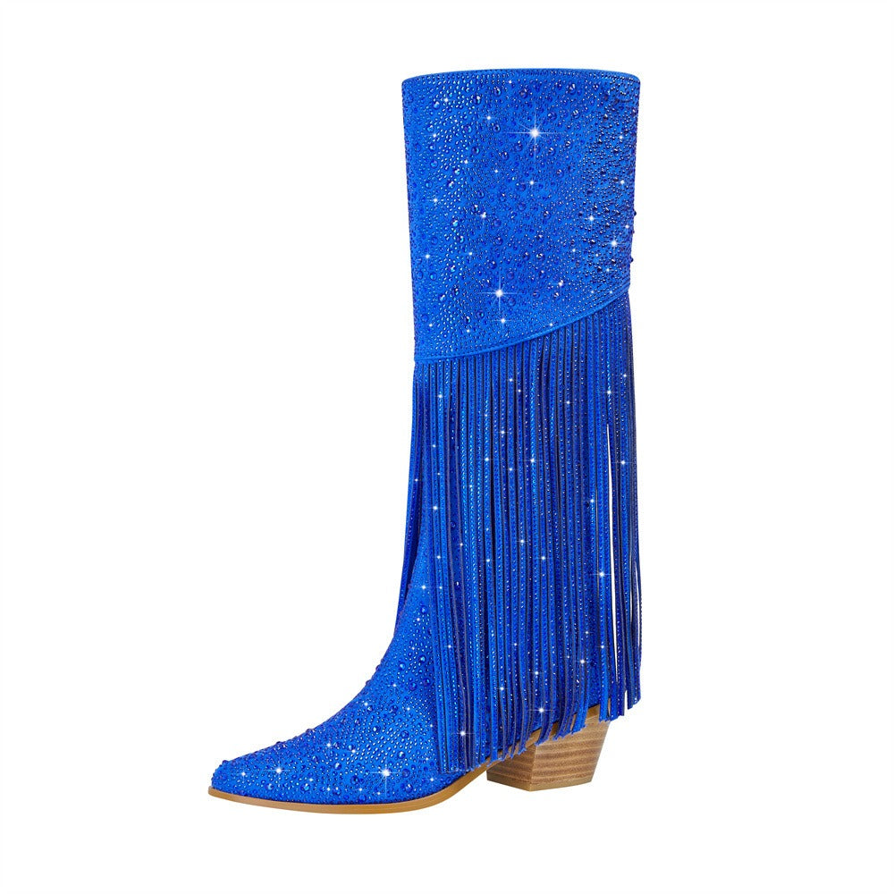 Rhinestone Long Fringe Boots
