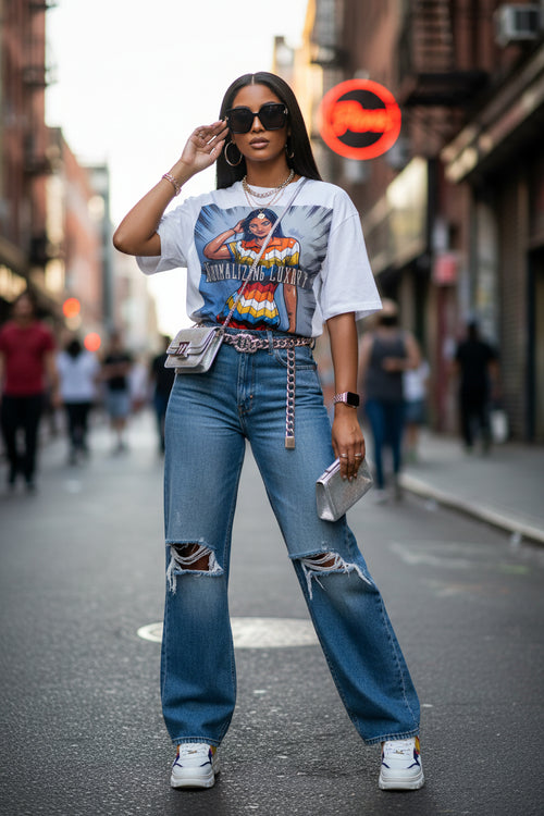 Graphic T-Shirt — "Normalizing Luxury" Retro Woman Design with QR Code