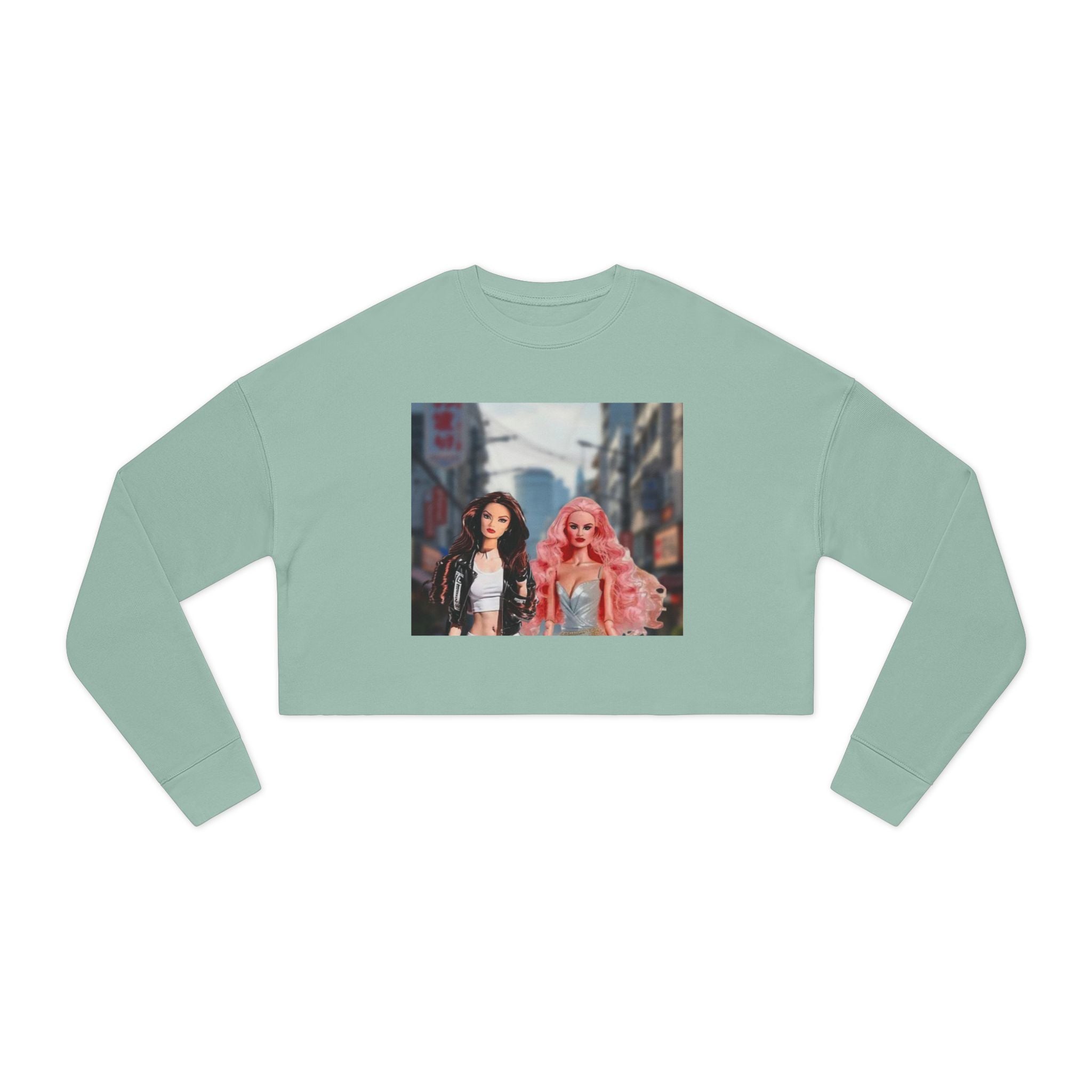 BELLA printify cropped sweatshirt with colorful graphic print, soft fabric, and casual fit, perfect for stylish everyday wear.