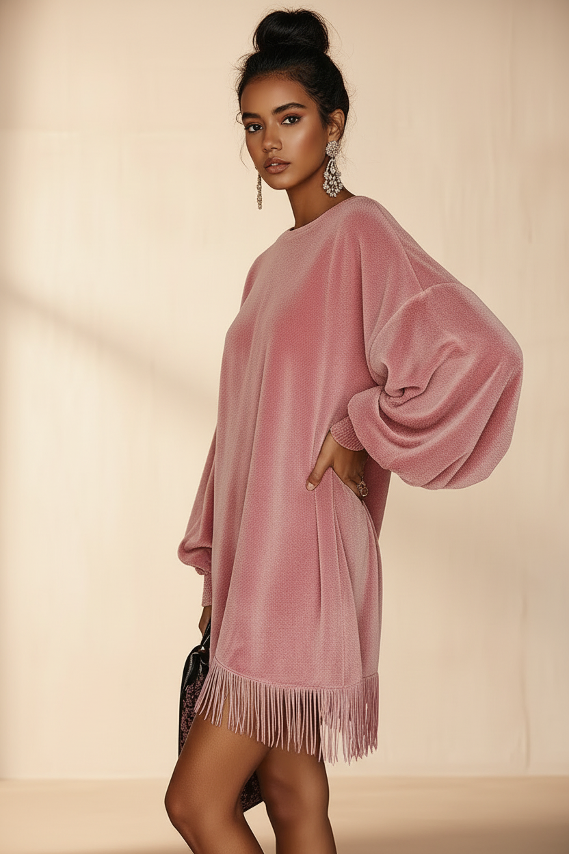 Velvet Fringe Hem Mini Dress