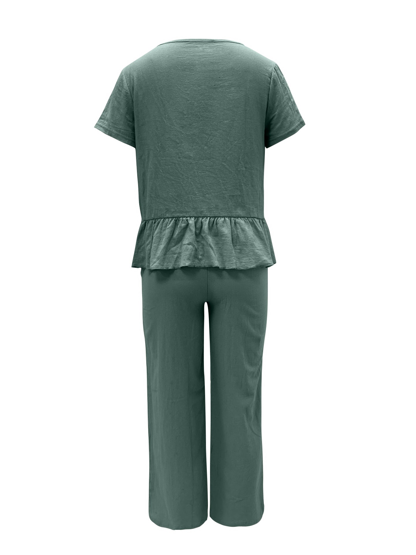 BELLA trendsi peplum round neck short sleeve top and matching pants set, stylish and comfortable for casual wear.
