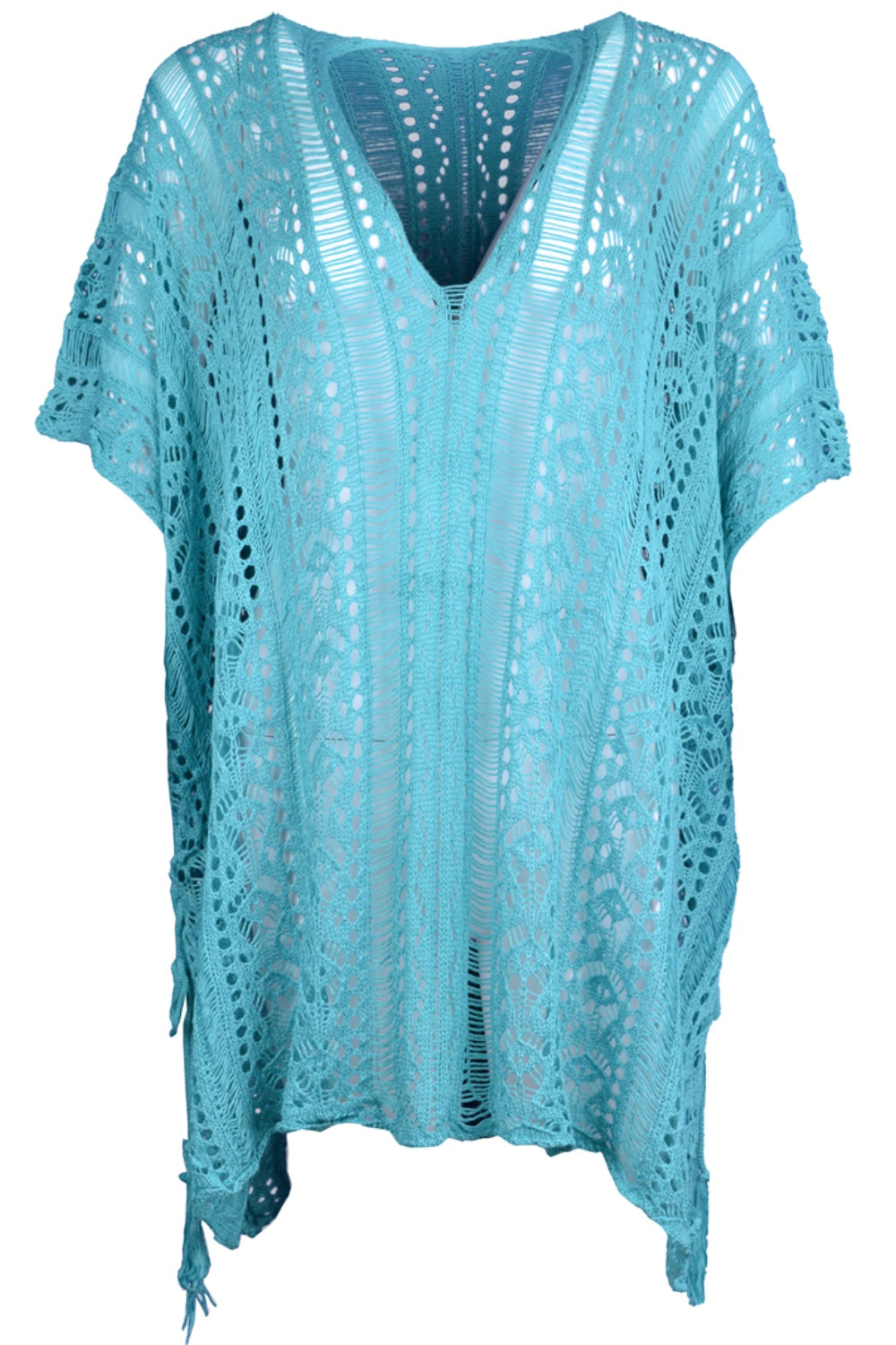 BELLA Trendsi cutout V-neck cover-up with tassels, lightweight fabric, featuring stylish side cutouts and decorative tassel accents.