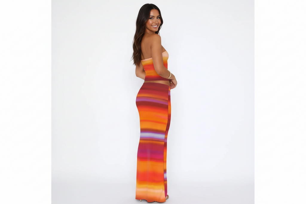 Striped Tube Top and Skirt Set