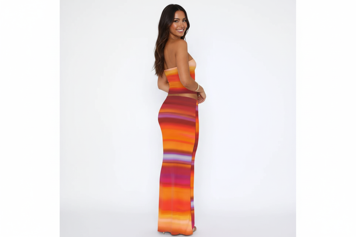 Striped Tube Top and Skirt Set