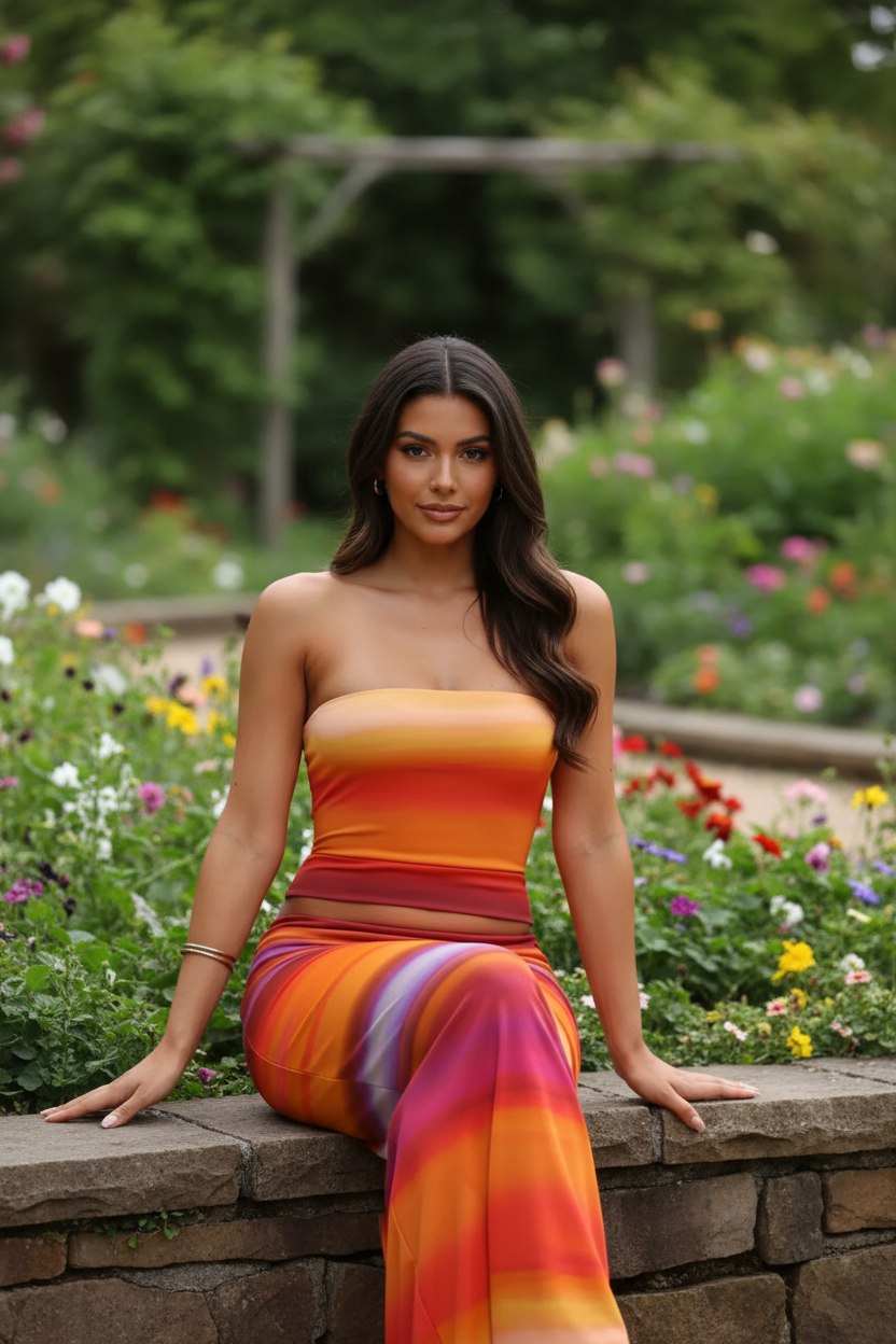 Striped Tube Top and Skirt Set