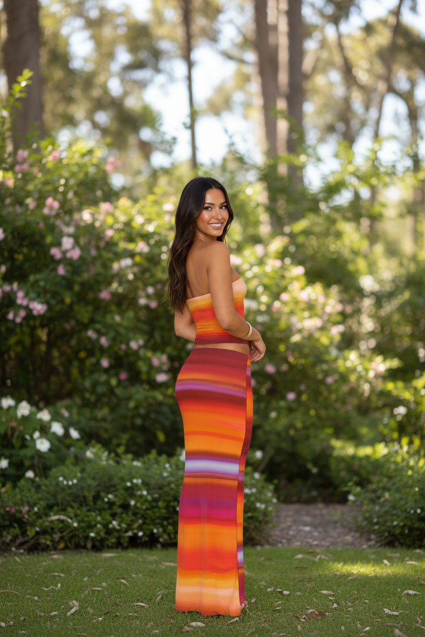 Striped Tube Top and Skirt Set