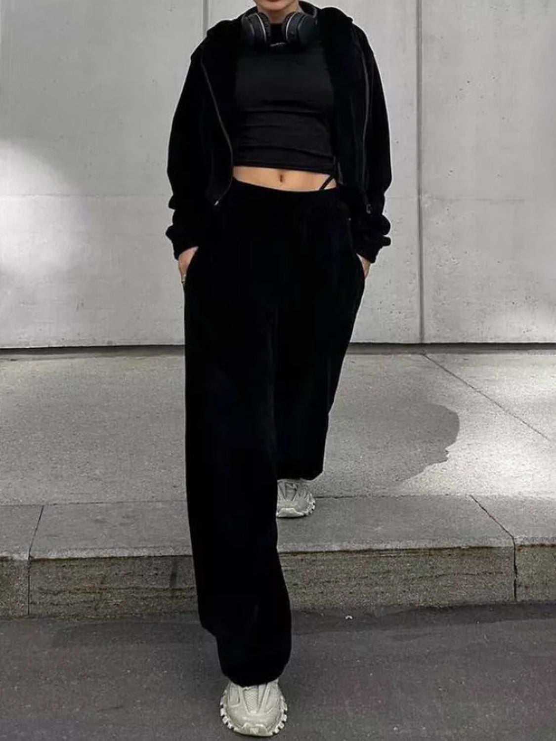 BELLA BLA Zip Up Hoodie and Pocketed Pants Set in trendy casual style, featuring a zip-up hoodie and matching pants with pockets.