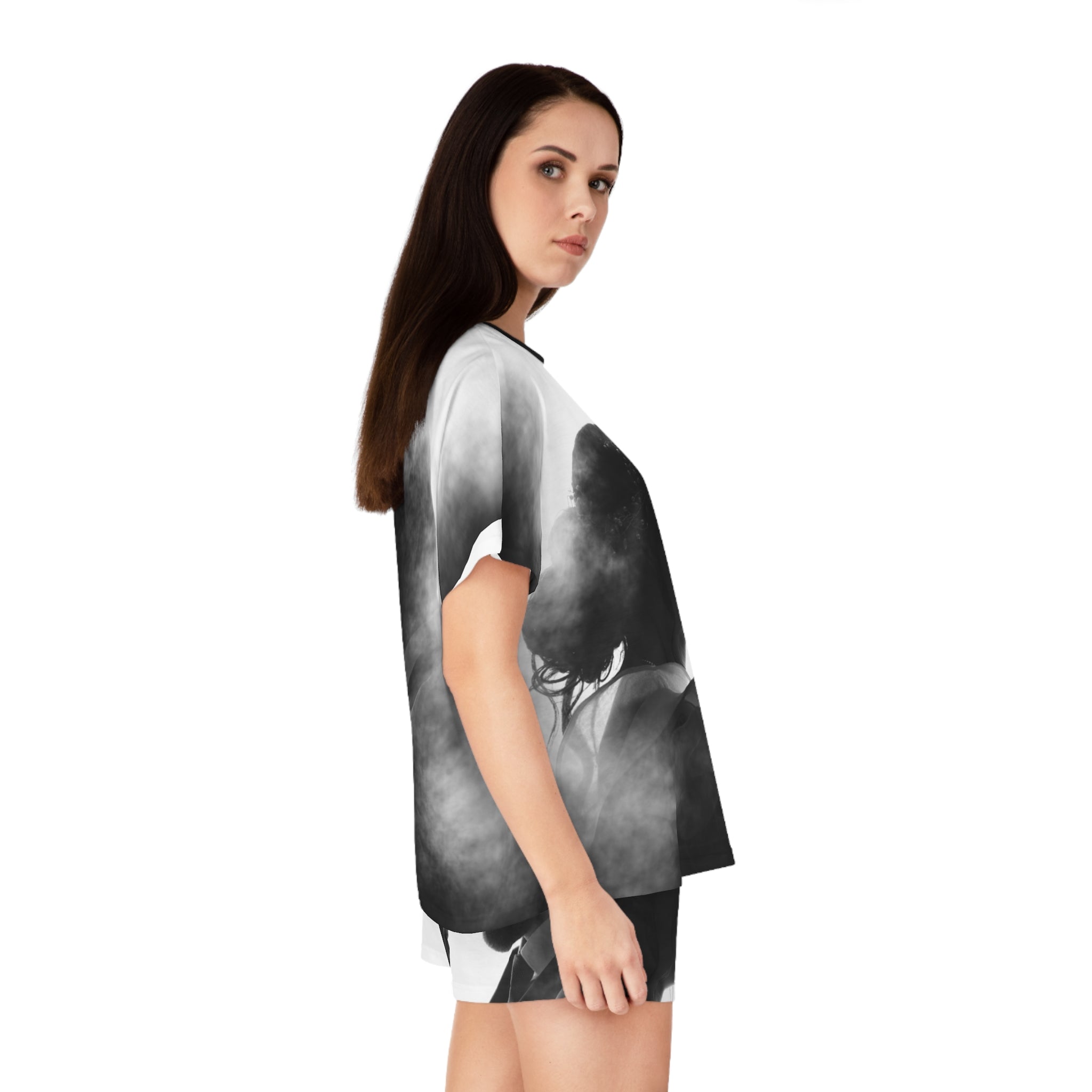 BELLA printify short pajama set featuring a colorful printed fabric, comfortable fit, ideal for sleepwear and lounging.