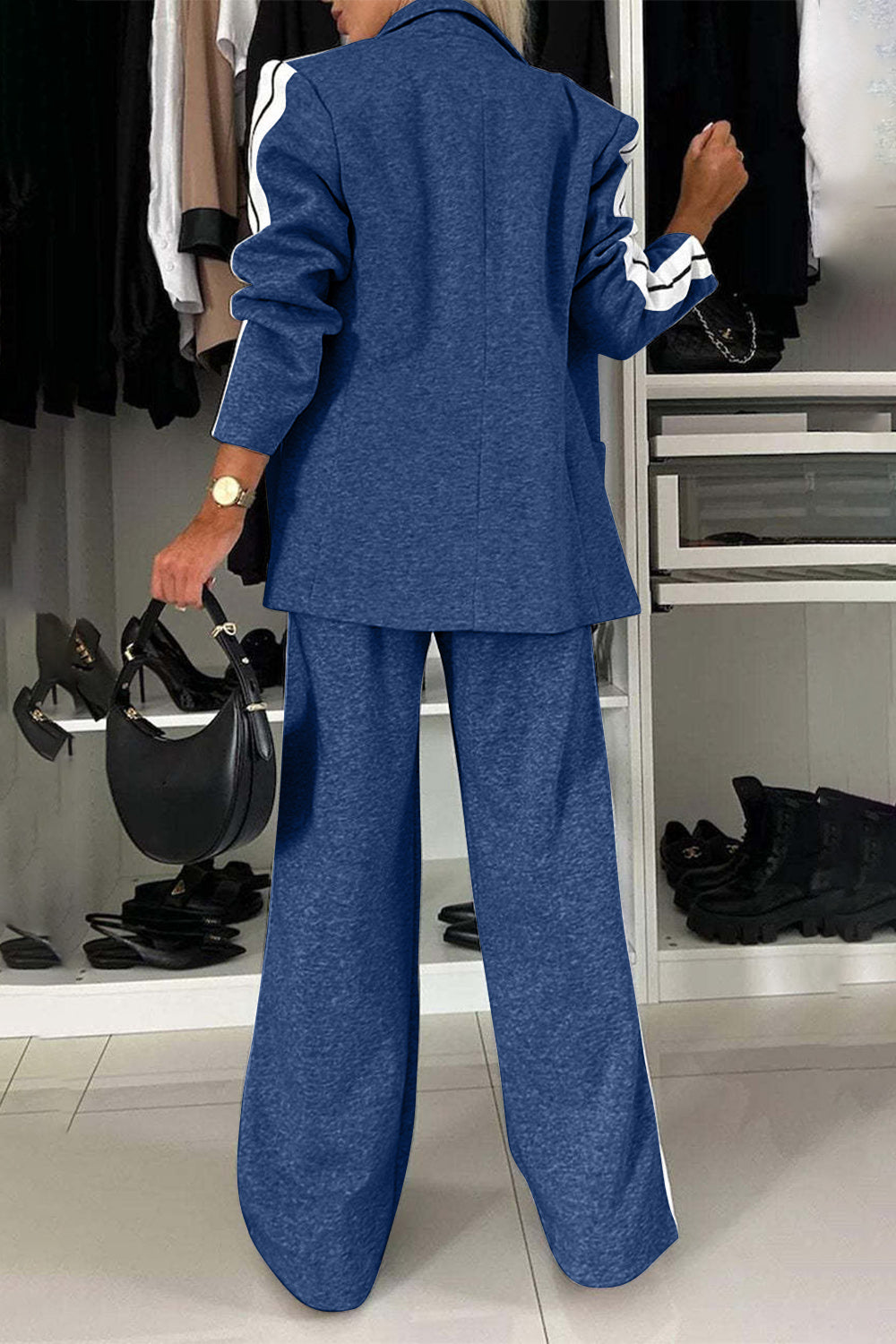 BELLA Trendsi full size contrast lapel collar top and pants set, stylish coordinated outfit with lapel collar and tailored fit.