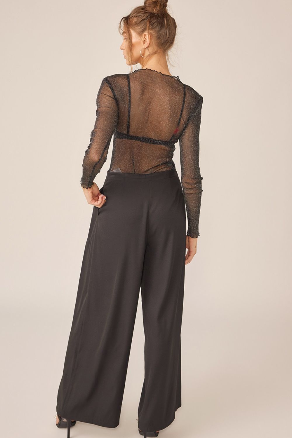 BELLA Idem Ditto sparkling glitter long sleeve sheer top with fitted design and shimmering details, ideal for trendy evening wear.
