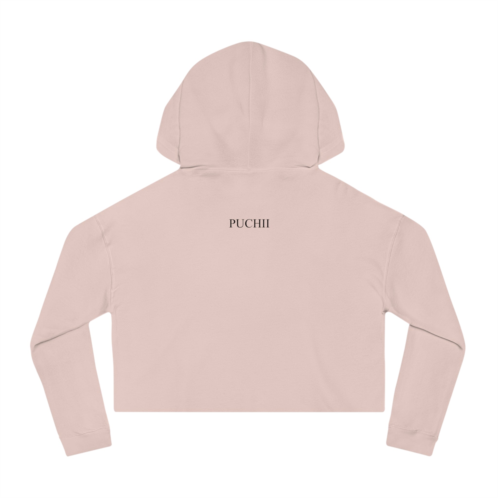 BELLA Pretty Doll World cropped hooded sweatshirt with colorful print, casual fit, and hood, made by Printify.
