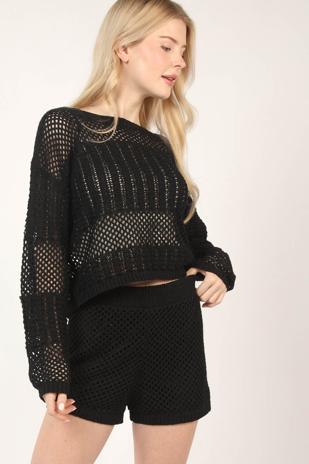BELLA cropped cover-up and shorts set by trendsi, lightweight fabric with a stylish, relaxed fit for beach or casual wear.