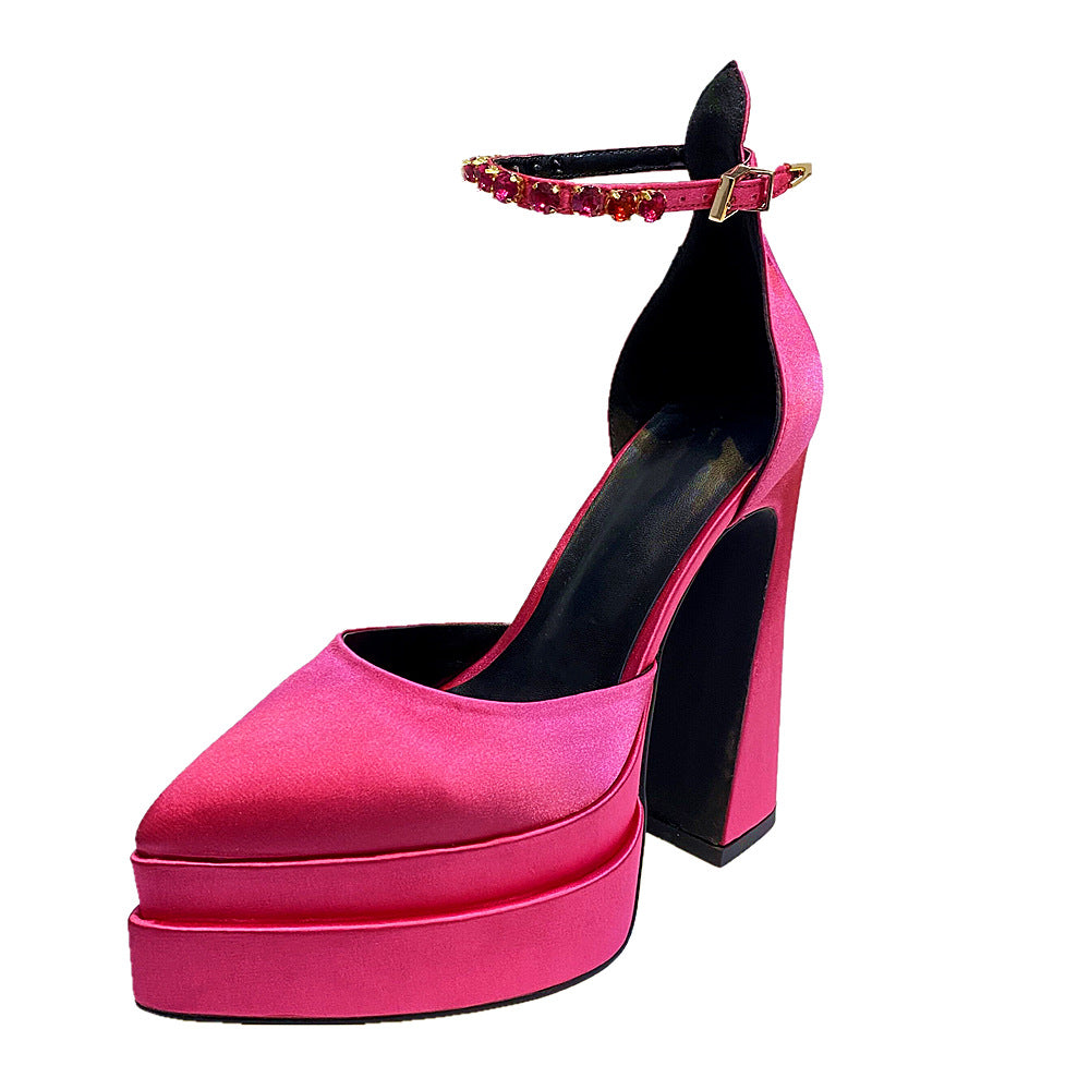 Silk Platform Rhinestone Chunky Heel