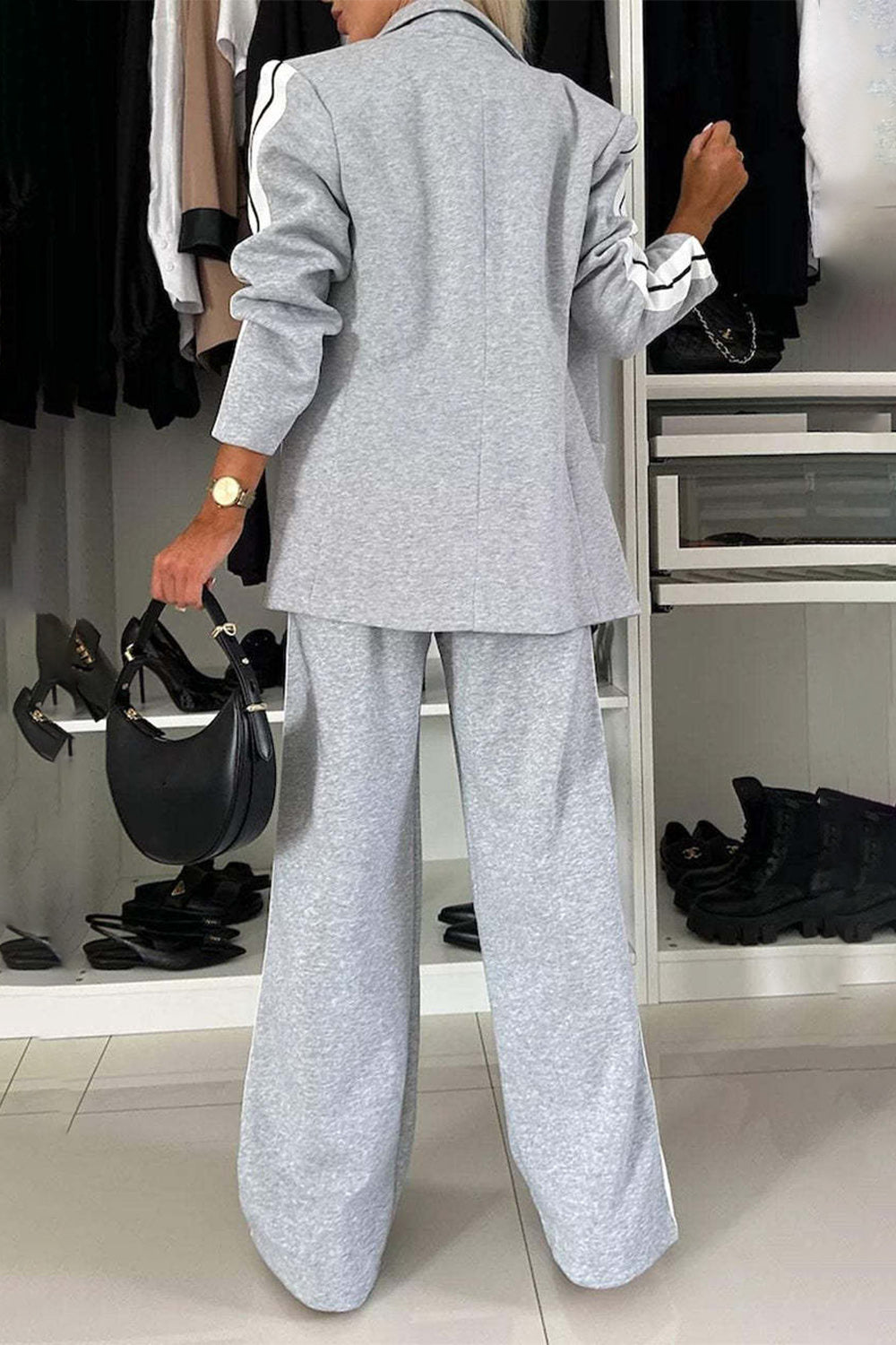BELLA trendsi full size contrast lapel collar top and pants set, featuring a stylish collar design and coordinated matching outfit.