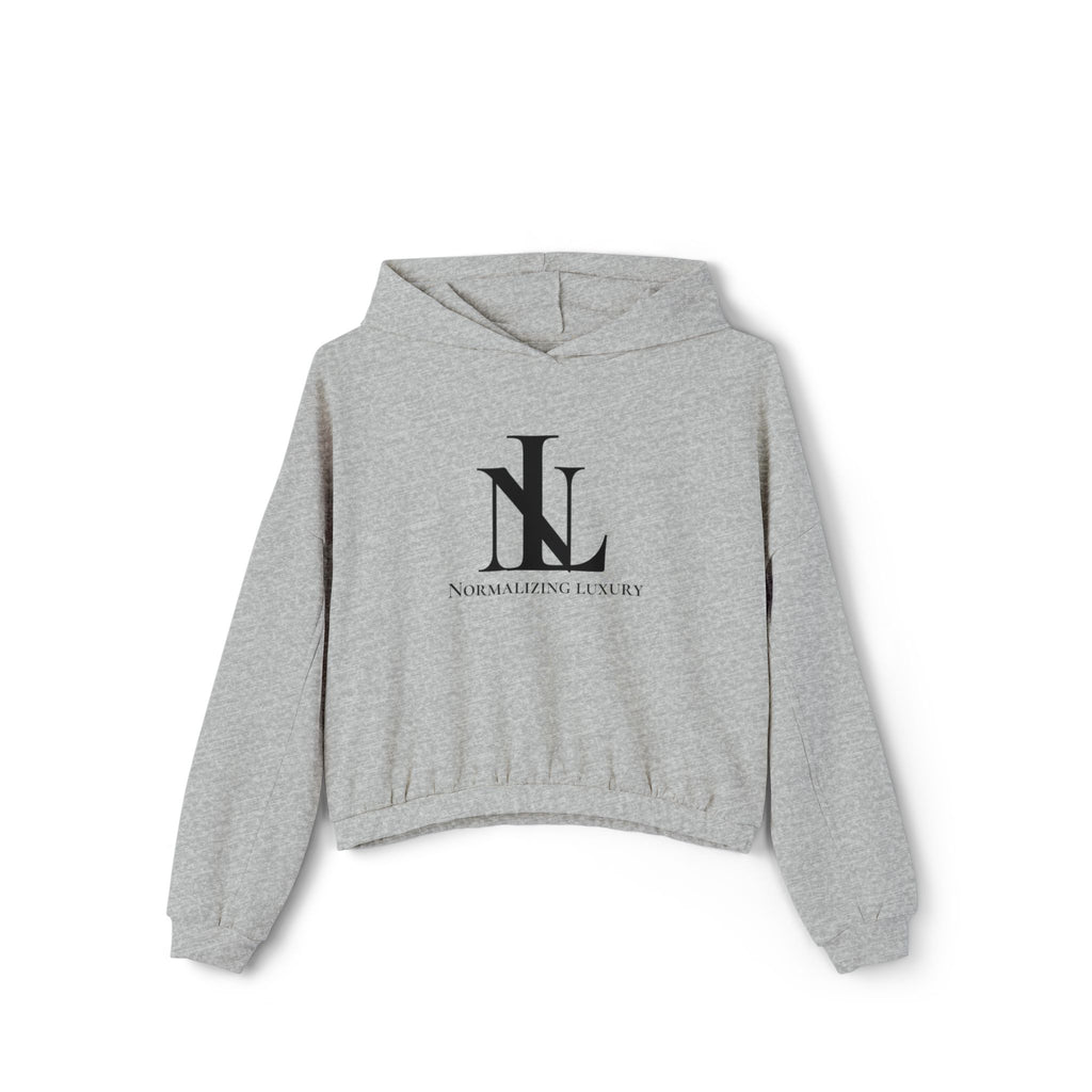 Printify luxury hoodie with cinched bottom, featuring a comfortable fit and stylish design, shown in a close-up view.