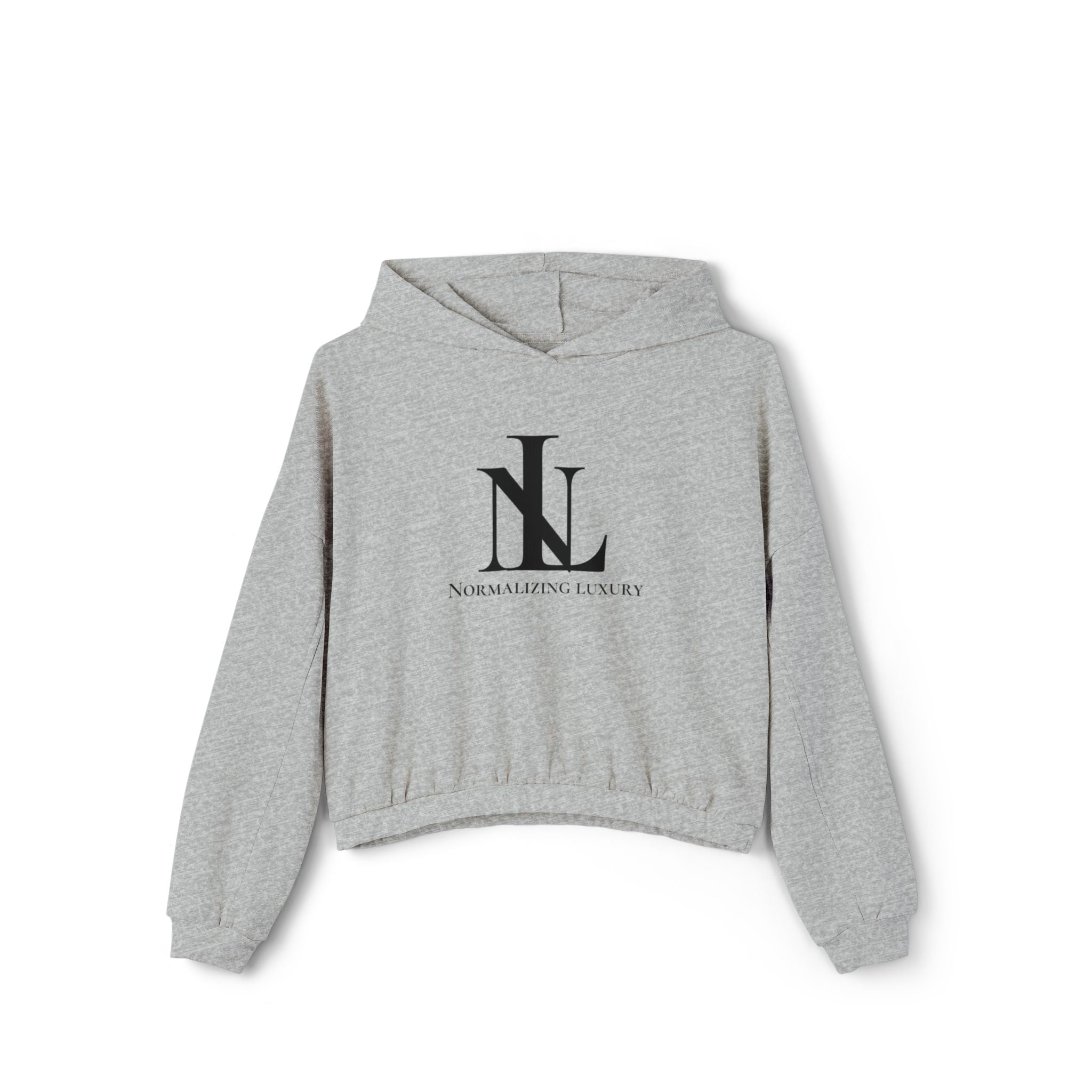 Printify luxury hoodie with cinched bottom, featuring a comfortable fit and stylish design, shown in a close-up view.