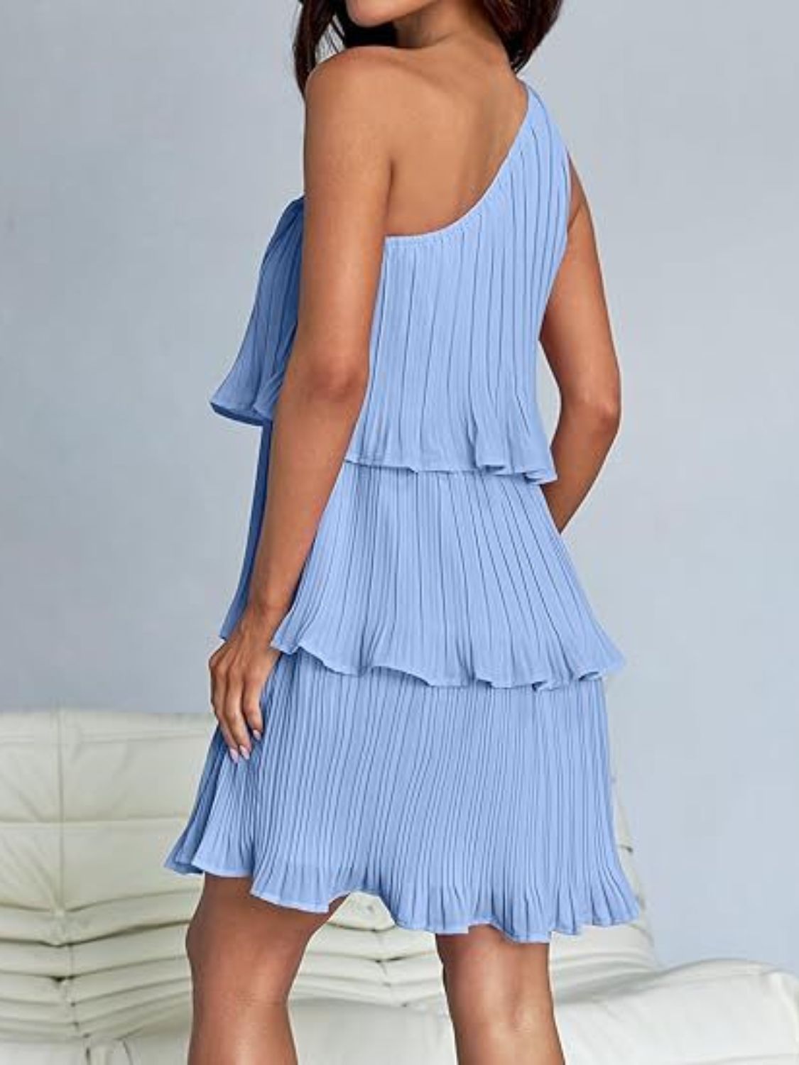 BELLA layered single shoulder mini dress from trendsi, featuring a stylish design with a single shoulder strap and layered detail.