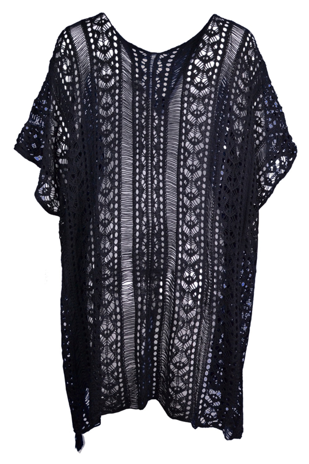 BELLA cutout V-neck cover-up with tassels, lightweight and stylish, perfect for beach or poolside wear.