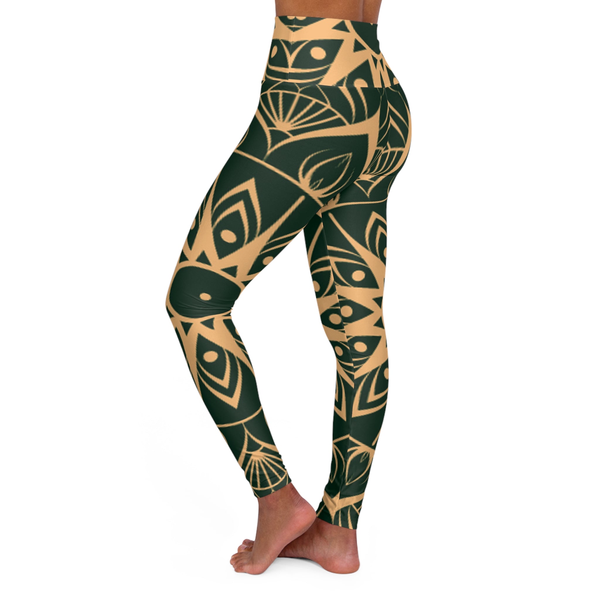 BELLA high waisted star burst print yoga leggings with a vibrant star pattern, showcasing the colorful, stretchy fabric design.