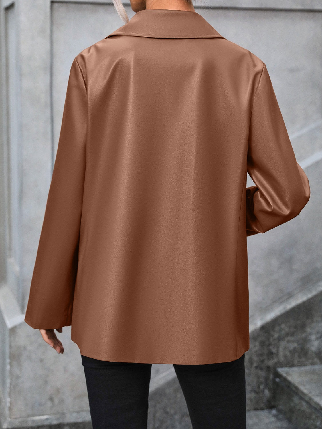 BELLA Ivy Lane pocketed button-up blazer with collared neck, tailored fit, and classic design, shown in the image.