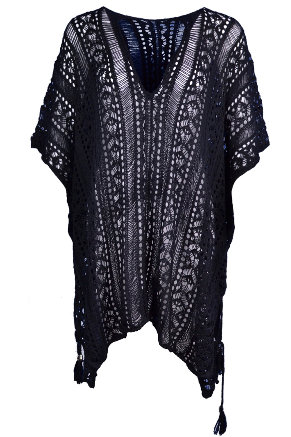 BELLA trendsi cutout V-neck cover-up with tassels, lightweight beachwear featuring stylish design and decorative tassel accents.